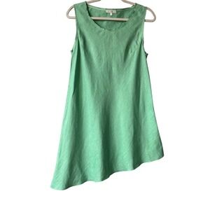 Kleen Women's Sleeveless Linen Dress Asymmetrical Hem‎ Green Size S